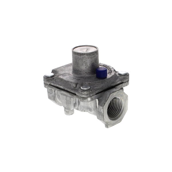 A Duke 213501 pressure regulator with a round knob on a grey cylinder.