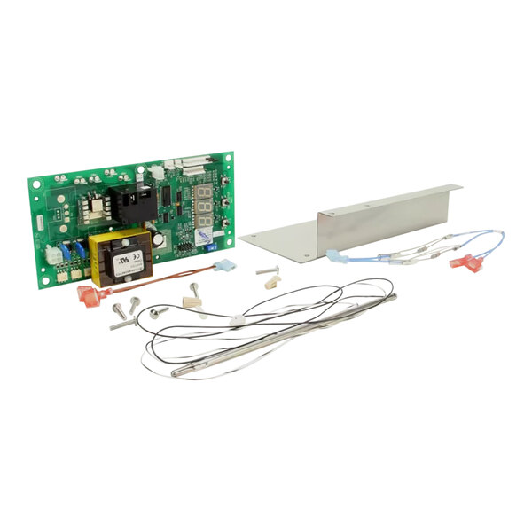 A white rectangular Bunn CBA H10X retrofit kit with wires and a green circuit board.