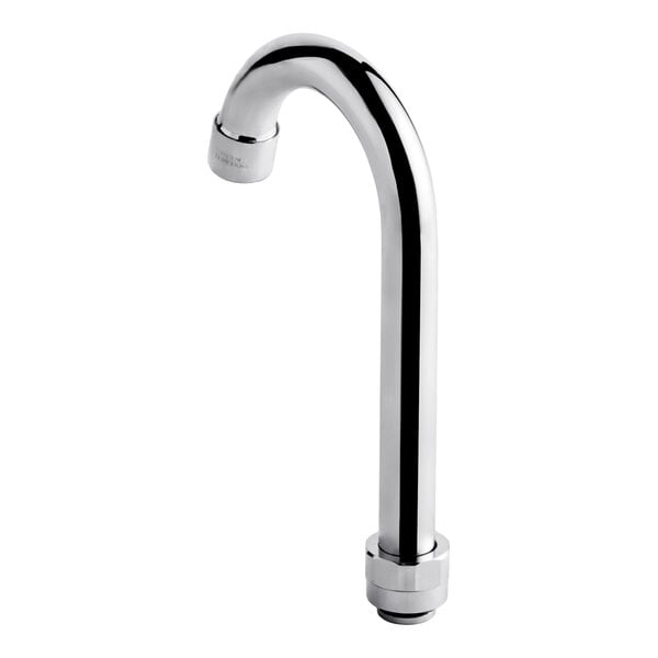 A chrome gooseneck spout for a faucet.