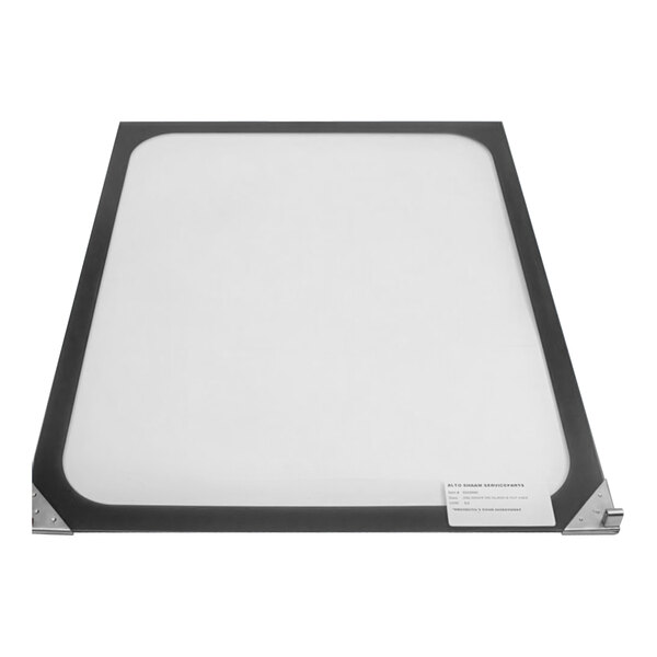 The inner door glass assembly for an Alto-Shaam combi oven with a black border around a white square glass panel.