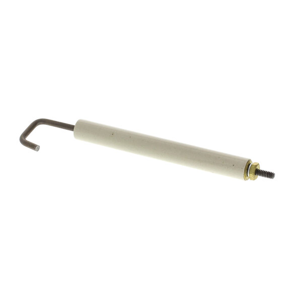 A white metal rod with a metal hook.