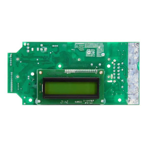 A green circuit board with a black display.