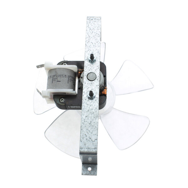 A Silver King 220v fan motor with a metal blade and housing.