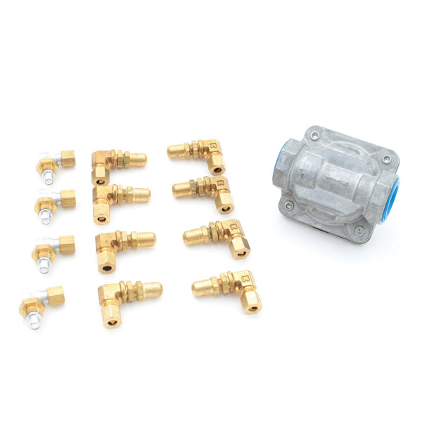 a close-up of a couple of gold metal connectors