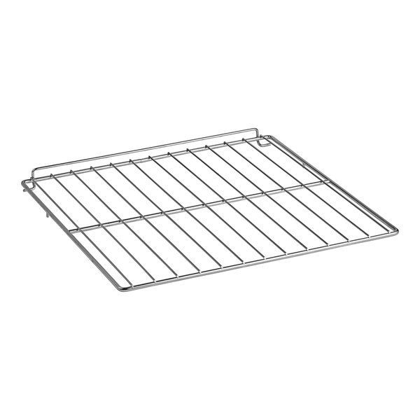 A US Range metal oven rack with a wire grid on top.