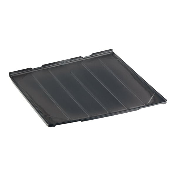 A square black enamel oven hearth measuring 26 inches wide by 26 inches deep.