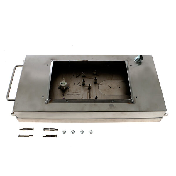 A metal box with screws and bolts on it, the US Range 4532870 Express Platen Assembly.