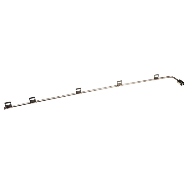 A long metal rod with black handles and a metal bracket.