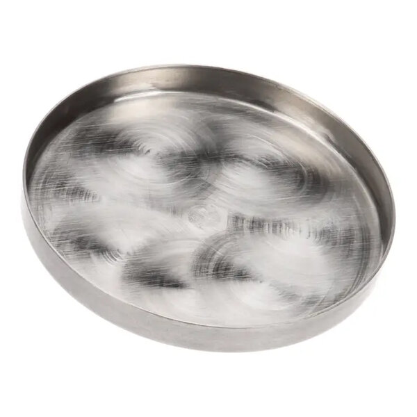 A round stainless steel vent cover with a slightly raised edge.