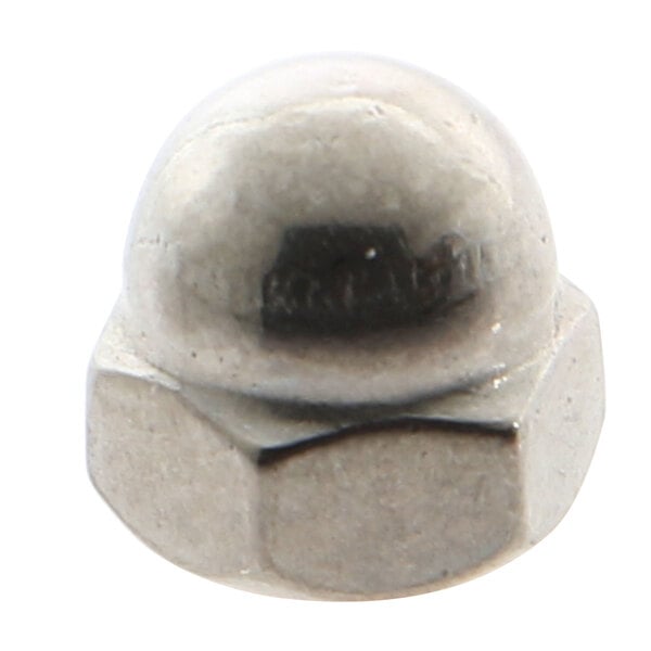A close up of a silver metal Crown Steam acorn nut.