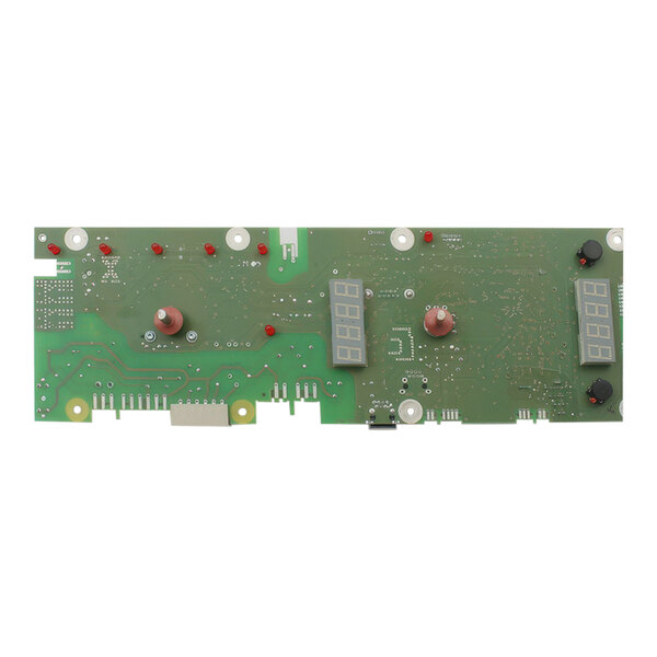 A green Rational circuit board with red screws.