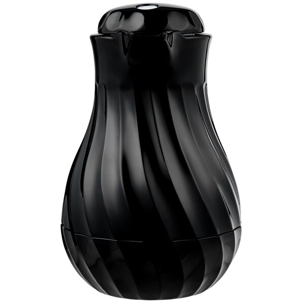 a black vase with a white background