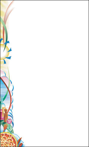A close-up of the left insert with a colorful pasta-themed border.