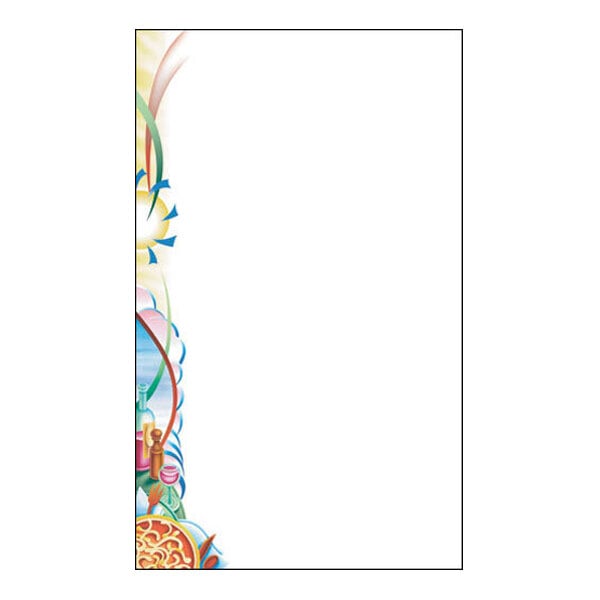 A rectangular sheet of paper with a colorful, pasta-themed decorative border along the left edge and a large blank white space in the center and right.