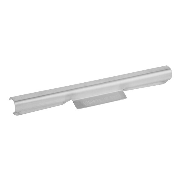 A stainless steel metal clip for a Garland sandwich grill door with a white background.