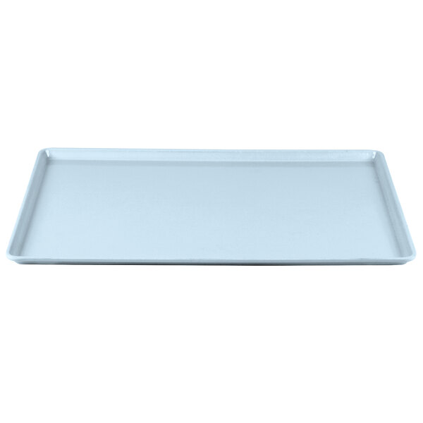 A sky blue rectangular tray with a white background.