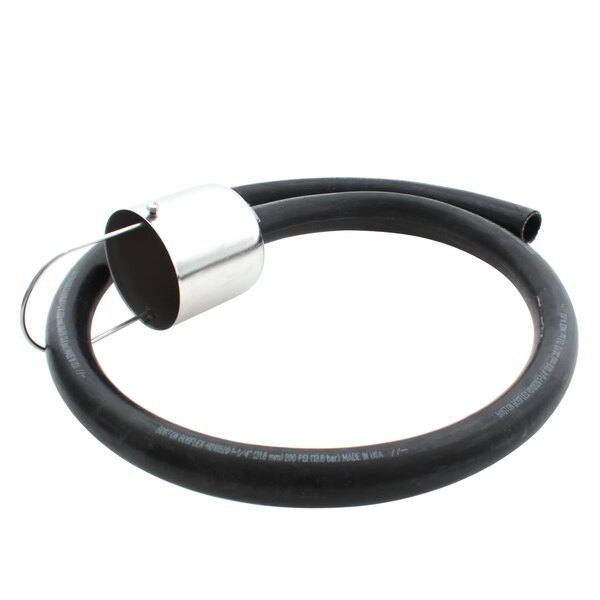 A black rubber tube with a silver metal end.