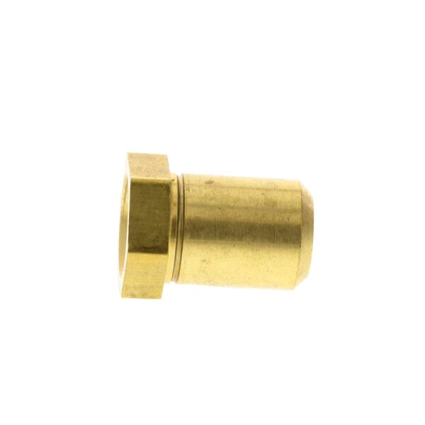 A gold brass nut with a white background.