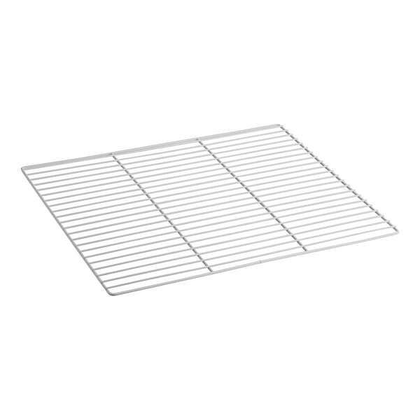 A white metal grid rack for a Beverage-Air refrigerator.