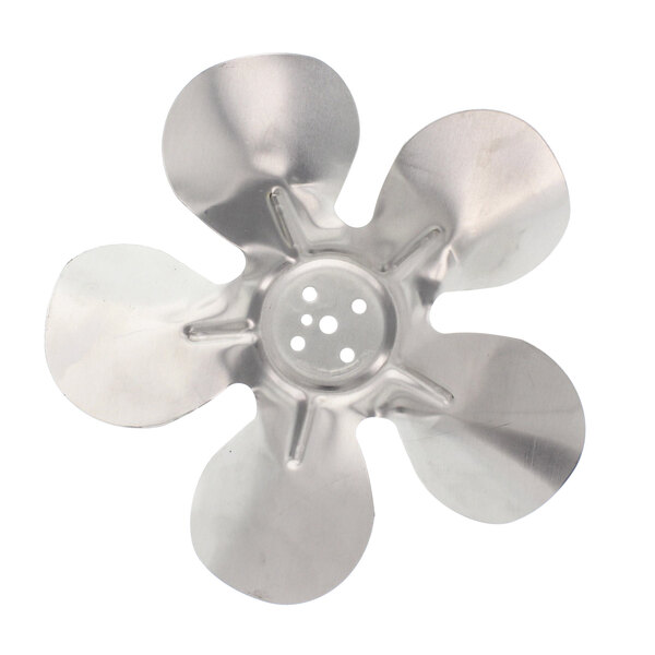 A silver metal fan blade.