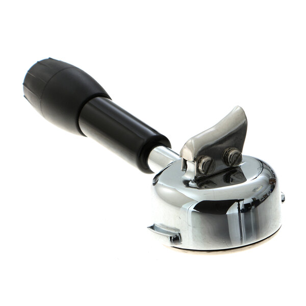 A silver and black Cimbali coffee machine filter holder.
