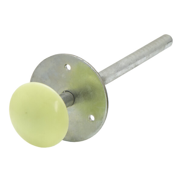 An inside release handle with a round, light-colored knob and a metal mounting plate.