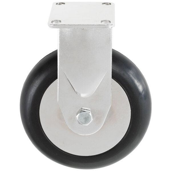 A Metro Super Erecta rigid plate caster with a black and silver wheel.
