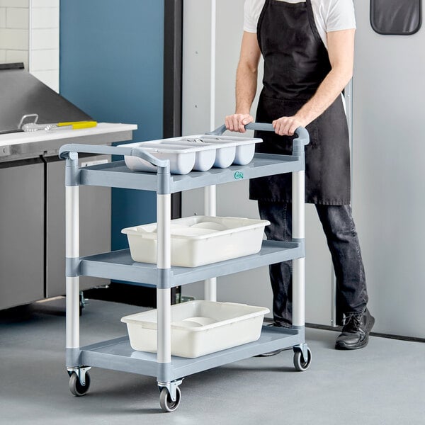 Choice Gray Utility / Bussing Cart with Three Shelves - 42" x 20"