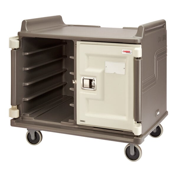 A Cambro granite sand meal delivery cart with a door open.