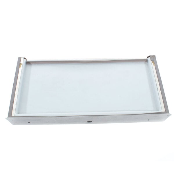 A white rectangular Glastender top with a metal frame.