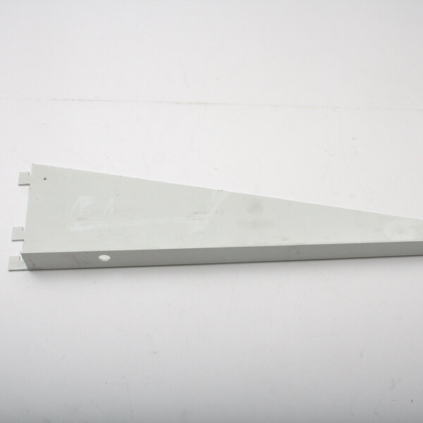 A white metal Master-Bilt lower shelf bracket.