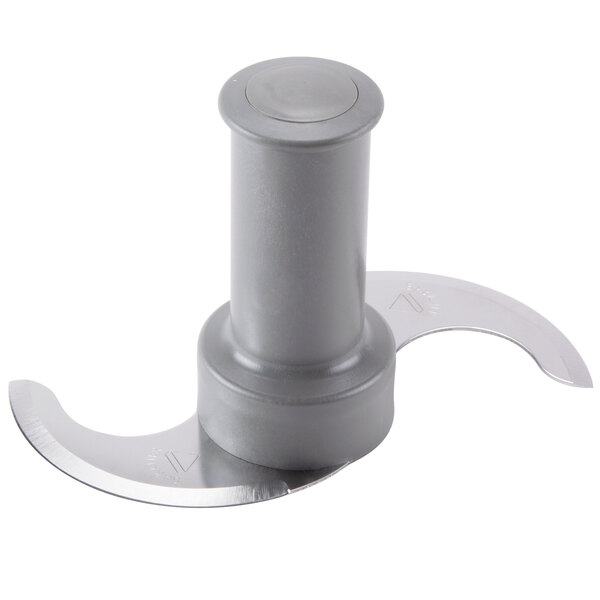 A grey metal object with a metal blade.