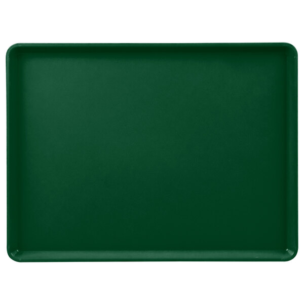 A green Cambro dietary tray with a white border.
