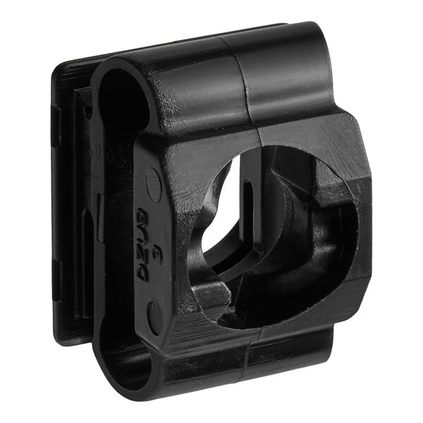 A black plastic clip-in receptacle with a circular opening and angular edges.