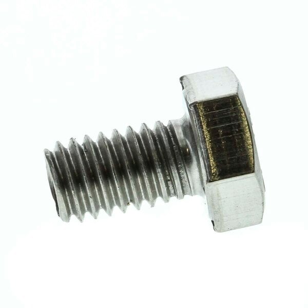 A close-up of a Rational hex screw with a metal head.