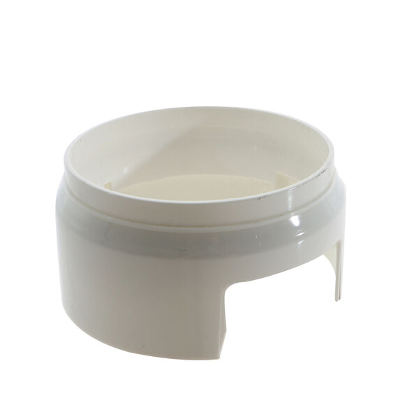 A white plastic object with a circular top and a hole.