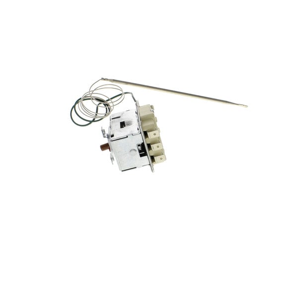 A Duke 502177 high limit thermostat with a wire attached.