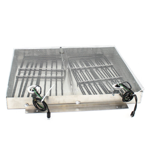 A Master-Bilt condensate pan assembly with wires and a cover on it.