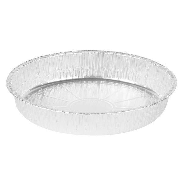 A round aluminum pan with a white background.
