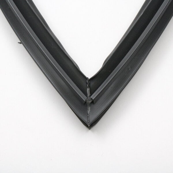 A black rubber triangle-shaped door gasket for a Glastender refrigerator.