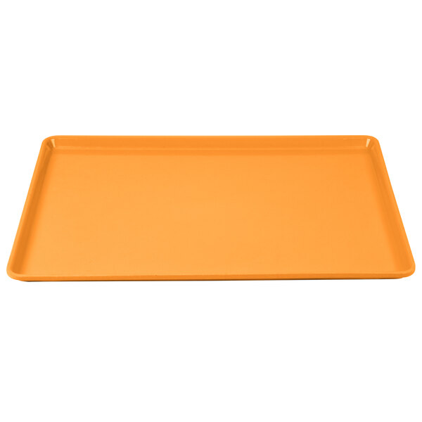 An orange rectangular Cambro dietary tray.