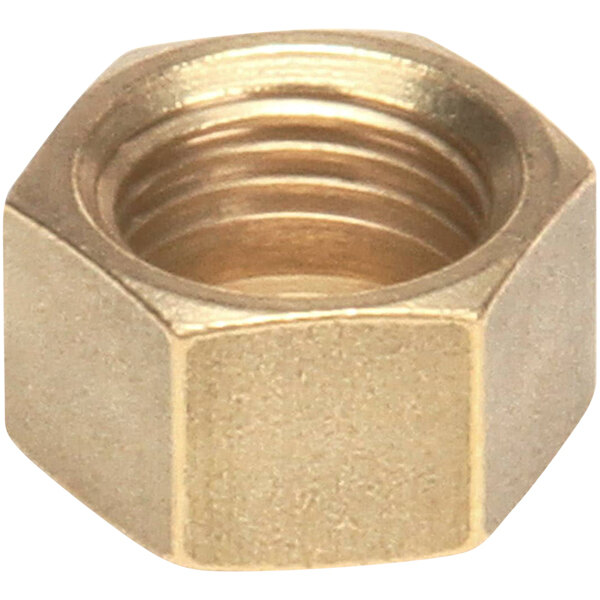 A close-up of a brass Jet Tech nut.