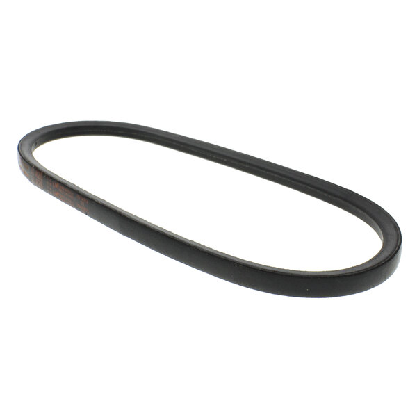 A black rubber belt with a black rubber ring on a white background.