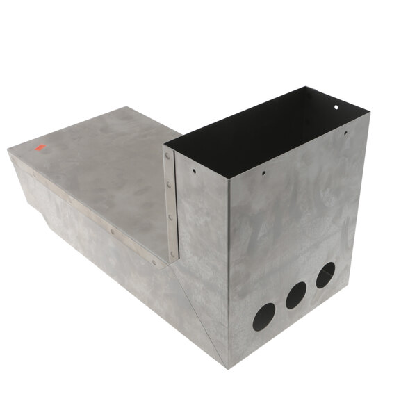 A Henny Penny metal flue box with two holes in it.