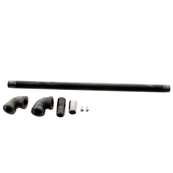 A black metal pipe with fittings.