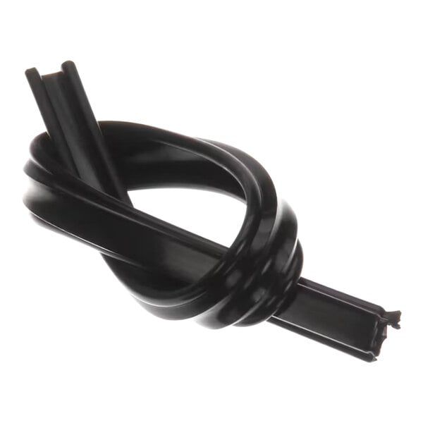 A black plastic hinge with a knot.