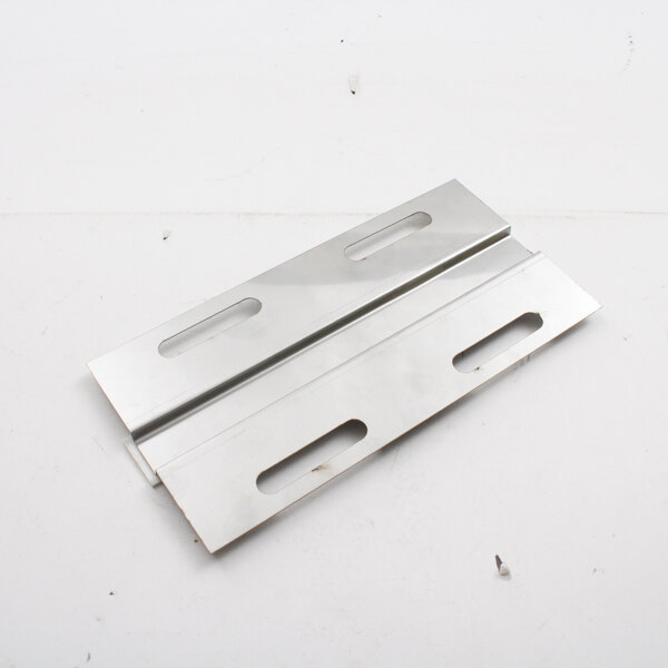 A metal APW Wyott clamp assembly with stainless steel brackets and holes.