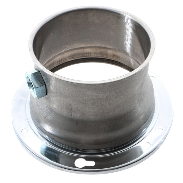 A stainless steel InSinkErator body container with a nut.