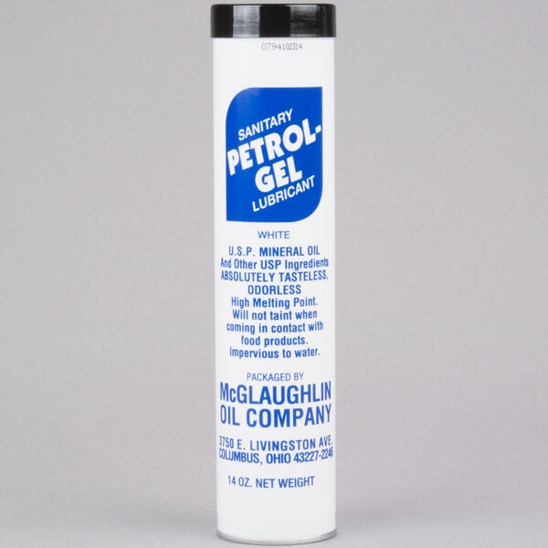 A white McGlaughlin Petrol-Gel 14 oz. cartridge with blue text.