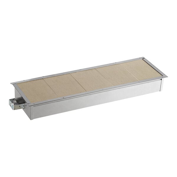 A rectangular metal box with a stainless steel bottom and metal frame.